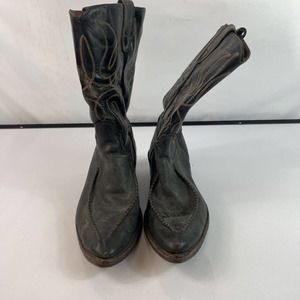Cowboy Western Boots Mens Black Leather Pull On Pointed Toe Mid-calf USA 9 D